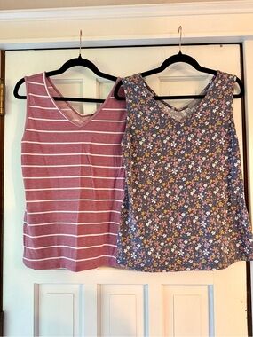 Women's V-Neck Tank Tops — Dusty Rose Stripe & Dusty Rose Floral